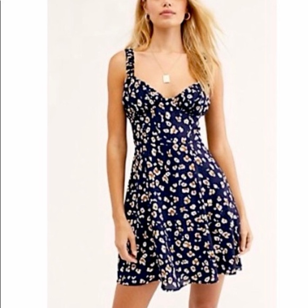 Free People Navy Blue Day Mini Dress SMALL